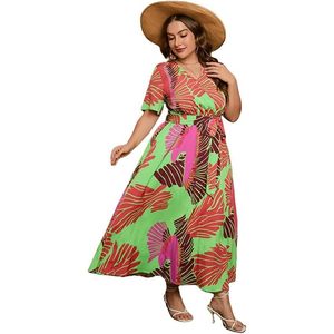 Robe de plage bohème à manches longues à imprimé floral pour femmes, col en V, coupe évasée, en mousseline de soie, robe de loisirs fluide - Product Image 1