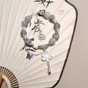 Bracelet perlé de style romantique chinois, bijoux, breloques fleur de lotus, bracelet en perles de cristal papillon pour femme, vente en gros - Product Image 5