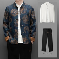 Ensemble haut de gamme pour homme, style Tang chinois, col montant, fermeture boutonnée, doublure polaire, chaleur, patchwork en fibre de bambou