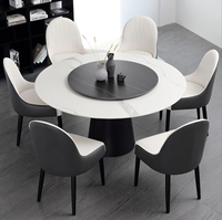 Mobilier moderne Table à manger ronde en acier inoxydable noir de luxe avec dessus en marbre blanc et noir pour la maison et le restaurant