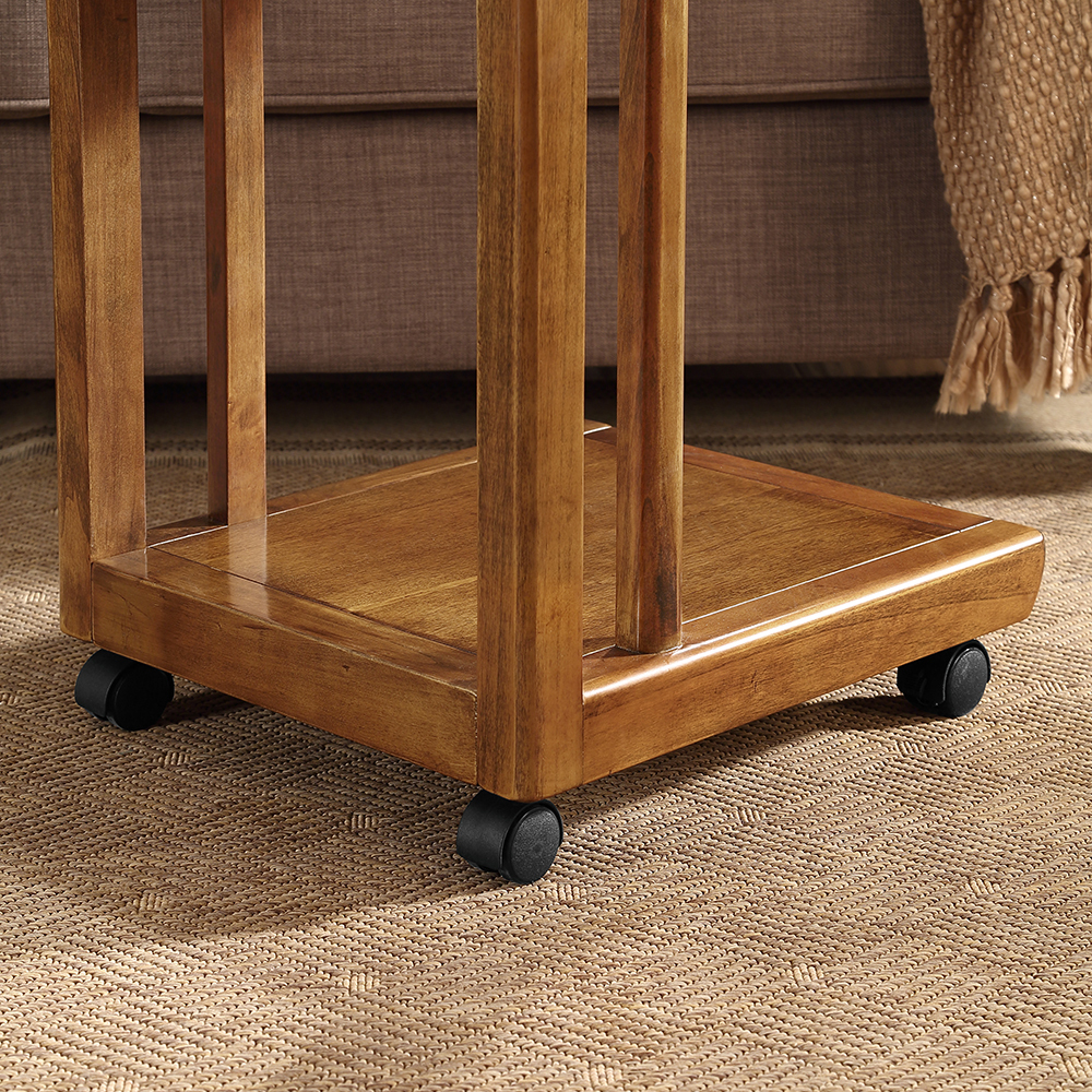 Américain Simple Conception Mobile en Bois Massif Petite Table D'appoint avec Roues