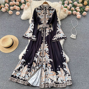 عباية شيفون عربية نسائية طويلة الأكمام فتحة رقبة س حزام خصر مغربي فساتين سهرة مصنع زي - Product Image 2