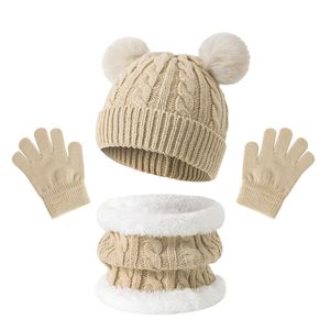 Ensemble Bonnet, Écharpe et Gants <span class=keywords><strong>d</strong></span>'<span class=keywords><strong>Hiver</strong></span> pour Enfants, Unisexe, en Tricot Chaud avec Boutons, Mitaines pour Tout-Petits, Cache-Cou, Motif Jacquard Uni pour le Ski - Product Image 2