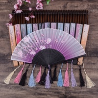 Éventail pliant en bambou de style chinois ancien HZ, motif fleur de pêcher, petit éventail pour femme, accessoires de photographie Cheongsam, classique et rétro