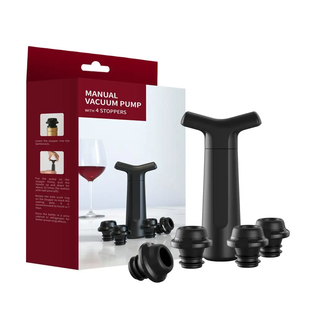 Neuankömmling Wein zubehör Vakuum ierer Wine Saver Stopper Pump Set mit 4 Weins topfen