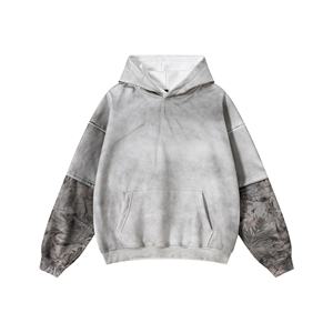 Sweat à capuche oversize camouflage en polaire, manches effet deux-pièces, style streetwear, 340 g/m², polyester/coton, pull pour homme - Product Image 5