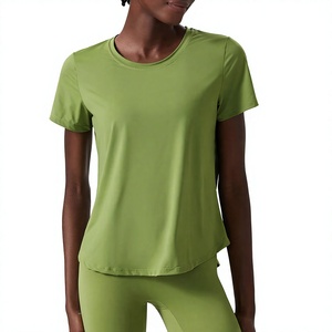 Women's Crew Neck Short Sleeve T-Shirt Solid Color Quick Dry Jersey Fabric Regular Fit Casual Wear All Seasons Green - Product Image 3