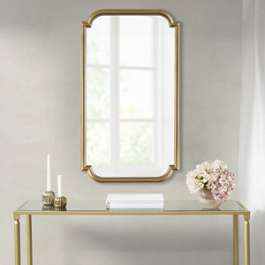 <b>Gold</b> Scalloped Wall <b>Mirror</b> Rectangular Framed <b>Mirror</b> For Entryway Or Bedroom Decor - Product Image 1