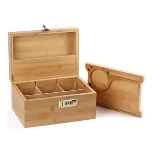 Bamboo Box with Combination Lock Decorative Wood Stash Box for Home Locking Storage