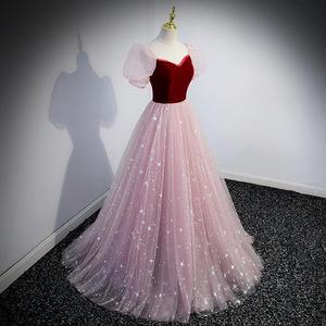 Evening Gown Women Ball Gown Sweetheart Neckline Empire Waist Chiffon Pink Starry Skirt Graduation Piano Performance Dress - Product Image 3