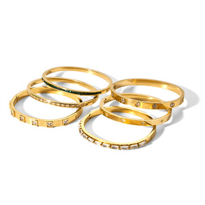 Bracelet de luxe en acier inoxydable plaqué or 18 carats, serti de zircons et pierres précieuses colorées, idéal pour les soirées et comme cadeau. - Product Image 1