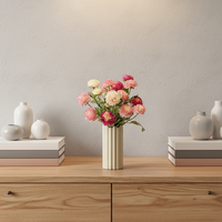 Bunga Tiruan Rulian 3-Head Dew Lotus Foreign Peony dari Kain dengan Teknik Flocking dan Embossing Ramah Lingkungan, Warna/Ukuran Dapat Disesuaikan
