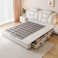 Lit double moderne minimaliste de style normcore, grand lit de mariage, chambre principale, lit en cuir multifonctionnel, rangement en bois