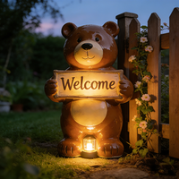 Statue d'ours en résine LED solaire personnalisée, panneau de bienvenue, figurine de jardin résistante aux intempéries, décoration extérieure pour cour, patio, paysage, cadeau artisanal