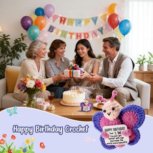 Muñeco de Mariposa Rosa Tejido a Mano, Linda Mariposa Sonriente con Alas Coloridas, Adorno de Hilo para Apoyo Emocional - Product Image 3