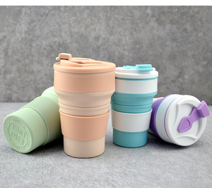Tasse à café pliable d'extérieur 350ml 500ml avec boucle, tasse à eau réutilisable en silicone pliable avec paille - Product Image 2