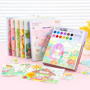 LISI Nouveaux Livres de Peinture Miniatures Mignons et Peignables pour Enfants avec 12 Couleurs de Peinture Aquarelle, 24 Feuilles, Impression Numérique - Product Image 1