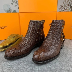 Bottes Chelsea en cuir 100 % authentiques pour hommes, fermeture éclair, tige haute, bout pointu, confortables, pour l'automne et l'hiver, bottes habillées - Product Image 3