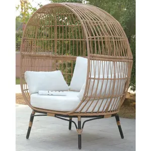Dış mekan mobilyası lüks Rattan hasır mobilya bahçe salonu büyük boy yumurta sandalye