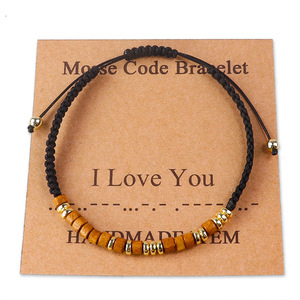 EW-pulsera tejida con código Morse para mujer, joyería de moda, brazalete con cuentas de madera - Product Image 1