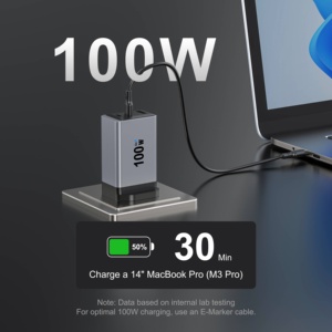 100W GaN PD 3.0 usb-c壁式充电器电源适配器CE CB UKCA SAA KC认证笔记本电脑MacBook和手机快速充电 - Product Image 4