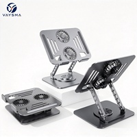 360 °   Support de refroidissement rotatif pour ordinateur portable avec deux ventilateurs magnétiques, support pliable en acier au carbone réglable en hauteur