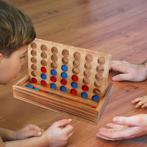 素朴な装飾ウッドTic Tac Toe & 4 in-Rowテーブルゲームセット折りたたみ式金属チェスボード家族とチェス愛好家 - Product Image 1