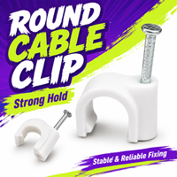 Clips de fixation murale circulaires pour câbles Ethernet Cat6 Cat5e, en PE blanc, avec clou en acier, résistants aux chocs, pour l'intérieur de la maison