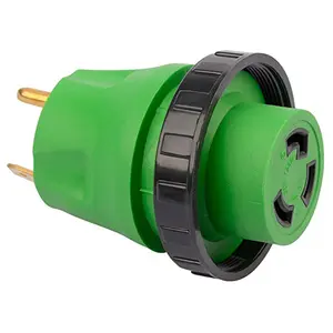 J614 30 Amp RV Adapter Plug 3 Pin 30A Plug to 30A Receptacle Camper Generator Adapters, RV Electrical Converter Plug Green