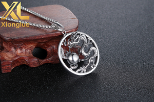 Pendentifs ronds en acier inoxydable pour hommes, style punk, avec dragon chinois - Product Image 6