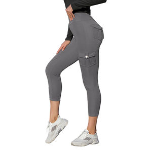 Women's Knitted Overalls Waist High Waist Wholesale Women's <b>Trousers</b> Foreign Trade <b>Black</b> High Elastic Pocket Leisure. - Product Image 2