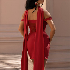 Minivestido Bodycon Transparente de Malla con Parches, Fruncido y <span class=keywords><strong>Drapeado</strong></span>, con Lazo de Pañuelo, Sexy, con Hombros Descubiertos y Espalda Descubierta, para Fiesta, para Mujer - Product Image 3