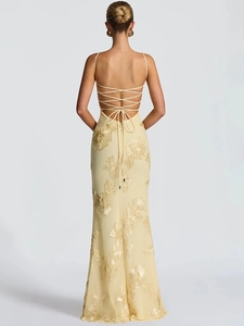 Robe longue moulante sexy pour femme, imprimée, à bretelles spaghetti, épaules dénudées, dos nu, pour soirée et club - Product Image 2