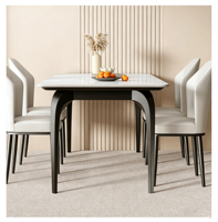 Table à manger rectangulaire moderne en dalle de roche turque avec pieds en métal, idéale pour les salles à manger domestiques, les hôtels, les villas et les appartements