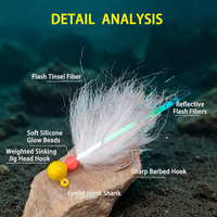 Jig de pêche noué à la main 2/0 #   Hameçon à œil 3,5g 7g, tête de jig coulante avec perles lumineuses et fibre réfléchissante pour le black-bass, le poisson-serpent et la truite