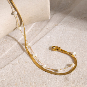 Tobillera de Moda Chapada en Oro de 18K, Cadena de Serpiente de Acero Inoxidable con Cuentas de Perlas, Joyería para Mujer - Product Image 2