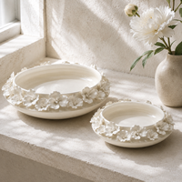 Bol décoratif en céramique blanche, applique florale 3D, centre de table sculptural pour table basse, décoration intérieure