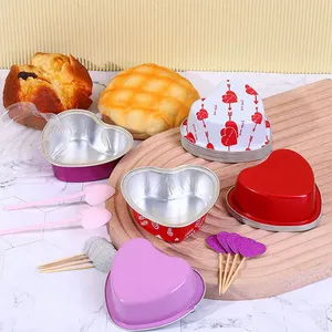 GDMEI High Quality Colorful 100ml Heart Shaped Aluminum Foil Cake Pan Stock Available Bread Mold Baking Containers