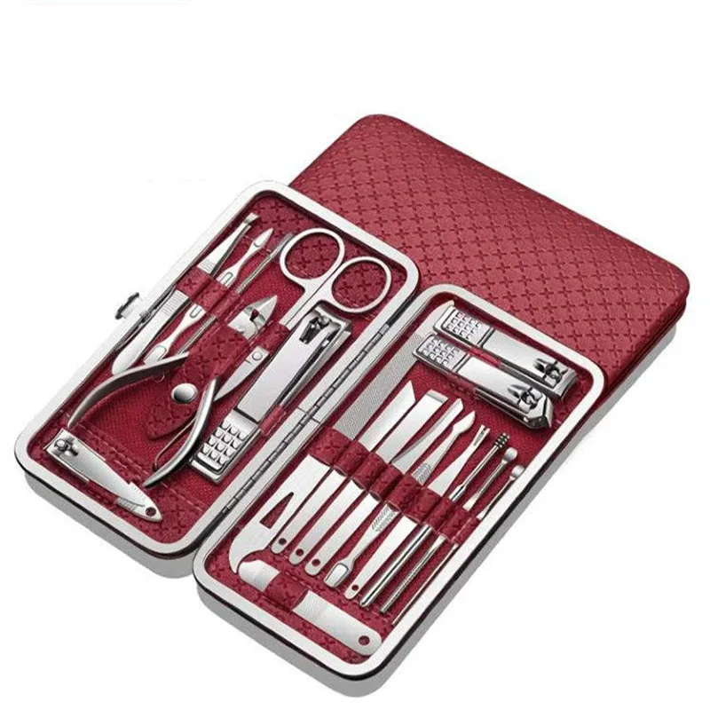 19pcs Professional Portable Manicure Pedicure Set Stainless Steel Nail Clipper Kit Nail Cutters Scissors Beauty Tool With PU Bag