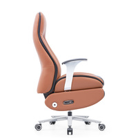 Fauteuil de direction en cuir de vachette bicolore, élégante chaise de bureau pivotante de style racing avec appui-tête intégré