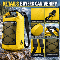 Sac à dos étanche personnalisé OEM avec fermeture à enroulement et compartiment avant en maille pour le kayak, le camping et les marques d'activités de plein air