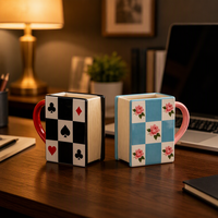Tasse à café/thé en céramique Redeco motif damier carré, motif cartes à jouer et roses, cadeau, vente en gros, logo personnalisé