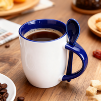 Mug en céramique à sublimation, intérieur coloré, avec poignée et cuillère, imprimable par transfert thermique, pour la maison et le bureau, vente en gros Topjlh