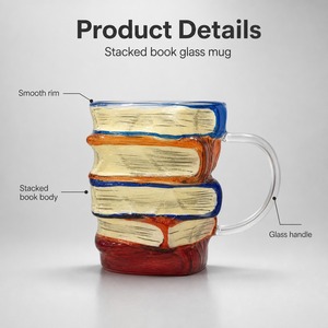 <strong>Book</strong> Shaped Borosilicate Glass Coffee Mug with Handle Novelty Colorful <strong>Cup</strong> 300ml for <strong>Book</strong> Lovers Office Gift Wholesale Custom - Product Image 3