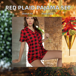 Envío Directo, Conjunto de Pijama de 2 Piezas a Cuadros Rojos, Manga Larga, Cuello Camisero, Cintura Elástica, Pijamas de Invierno, Verano y Otoño para Mujer - Product Image 2