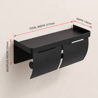 Porte-papier toilette double auto-adhésif en aluminium spatial avec étagère, noir mat, porte-rouleau de papier toilette double, porte-papier double