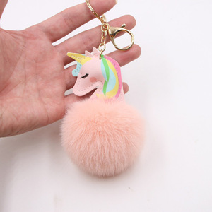 <span class=keywords><strong>Porte</strong></span>-clés en peluche <span class=keywords><strong>licorne</strong></span> et cheval en cuir PU de luxe en gros avec pompons, écologiques, couleur personnalisée, cadeau promotionnel - Product Image 2