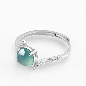 S925 <b>silver</b> <b>set</b> with natural A-grade jadeite blue water pearl surface <b>ring</b>, ice-grade jade, women's <b>ring</b>, adjustable design - Product Image 2
