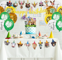 Guirlande de bannières suspendues pour fête d'anniversaire sur le thème du safari en jungle, animaux, décorations pour cupcakes, ballons en latex imprimés à l'hélium, fournitures de jeu