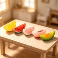 Miniatures de fruits simulés : tranches de pastèque, goyave, pêche, cantaloup – Accessoires de décoration DIY pour maison de poupée et aménagement paysager